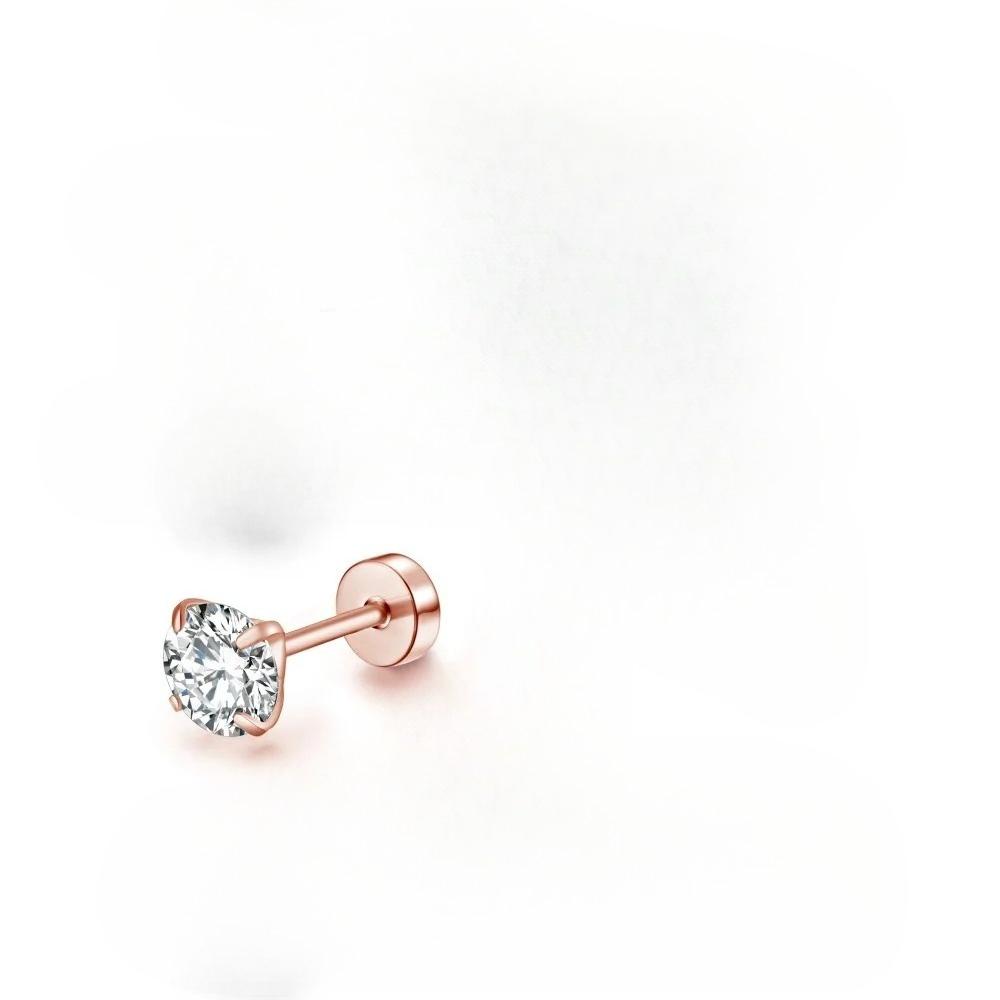 Classic Simple Stainless Steel Four Claws Round AAA Zircon Piercing Stud Earrings for Women Fashion Trend Zircon Accessory Gift