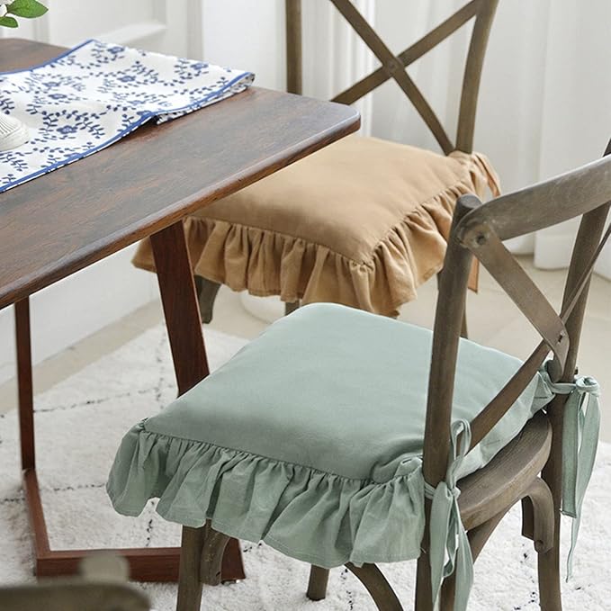 4er Pack Stuhlkissen Rüschen Stuhlkissenbezug, 100% Baumwolle Boho Überzug Geeignet für Wohnzimmer Esszimmerstuhl Kissen, Stilvolle Sitz- und Rückenkissen