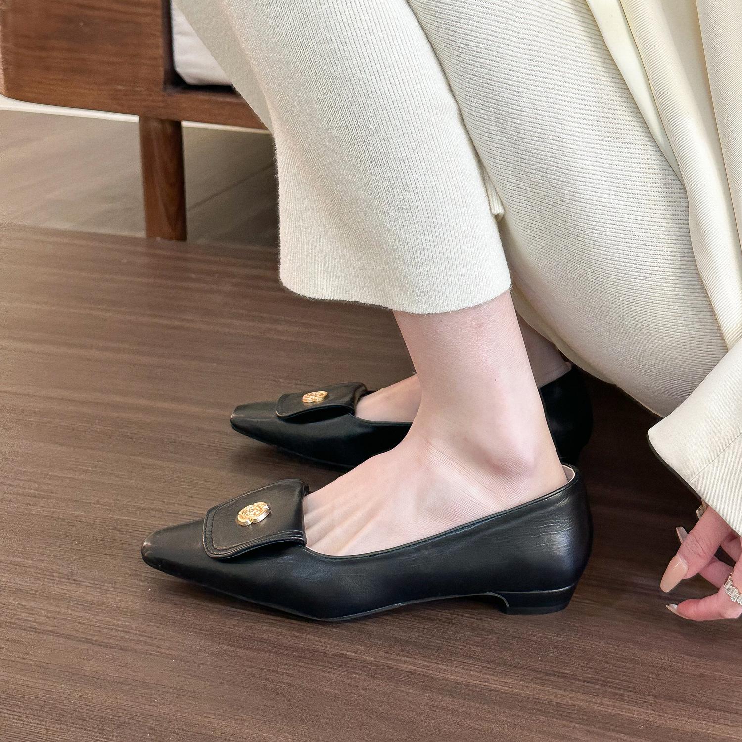 

Камелия остроносые туфли с неглубоким носком женские весенние туфли на плоской подошве 2024 года из мягкой кожи 40