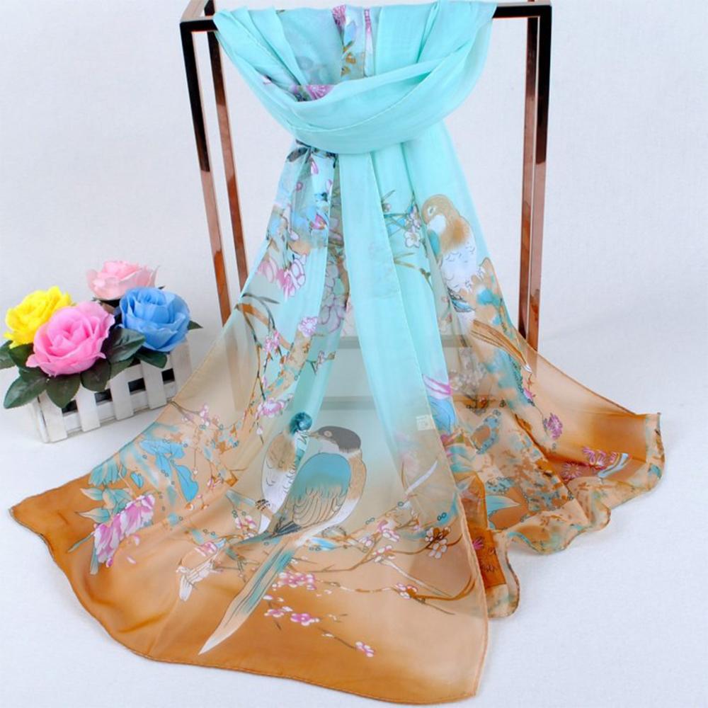 Big Size Long Chiffon Scarf Flower Print Muslim Headband Fashion Shawl Silk Women