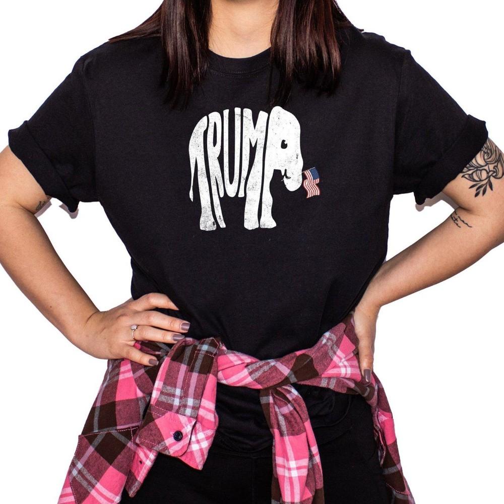 26 Trump Graphic T-Shirt, Patriotic Elephant Design, American Flag Trump Tee, P Unisex T-Shirt XXXL