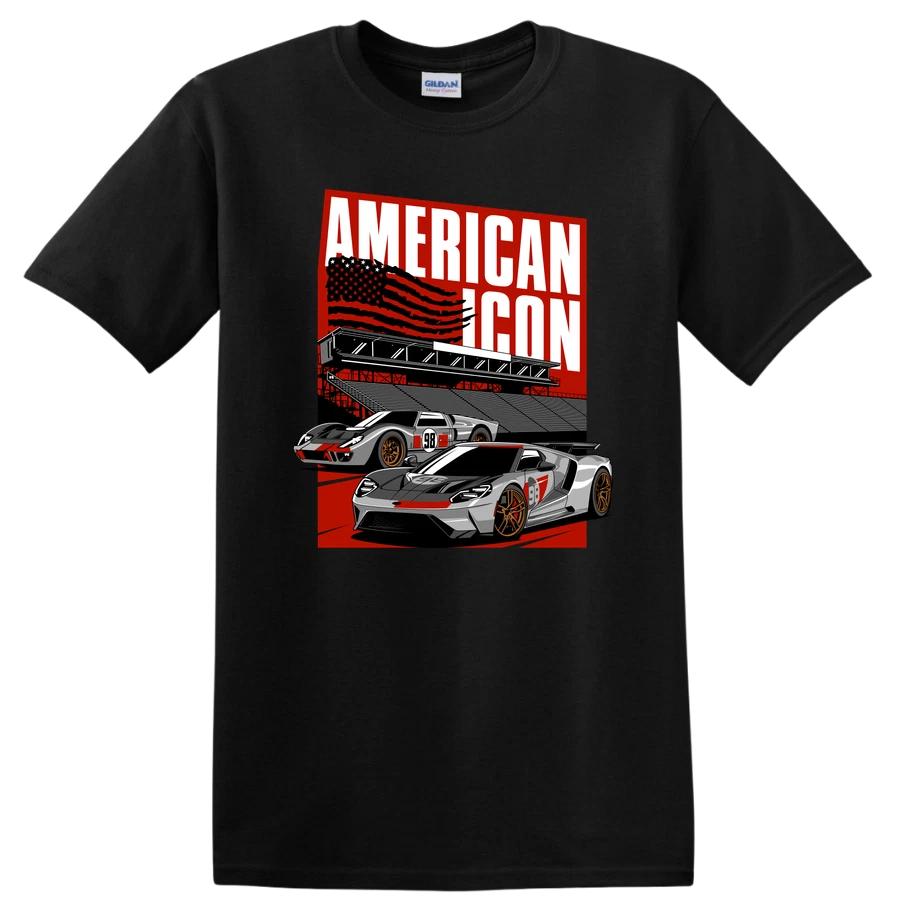 American Icon Race Car T Shirt Graphic Design Ford GT Vintage Racing Tee M