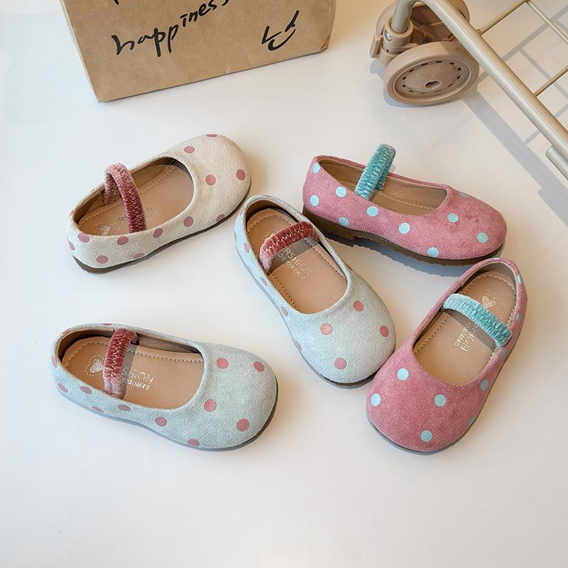 Girls Ballet Flats Princess Velvet Spotted Mary Jane Shoes Baby Girl Child Chic Candy Color Spring Casual Shoes with Elastic