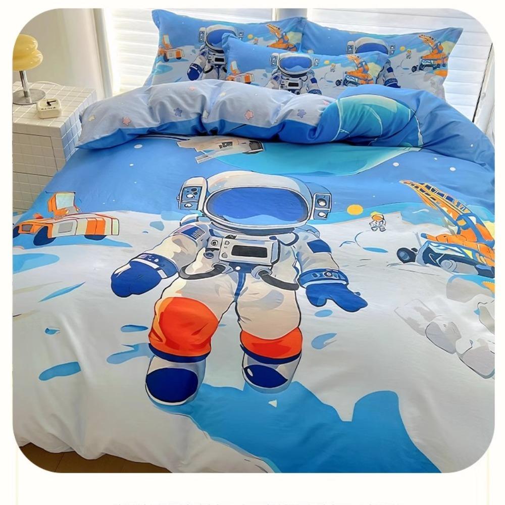 Cute Cartoon Astronaut Motif,Microfibre Bedding Sets, Children's Bed Decor Duvet Cover for Teenagers Adult  with Zip 3-Piece