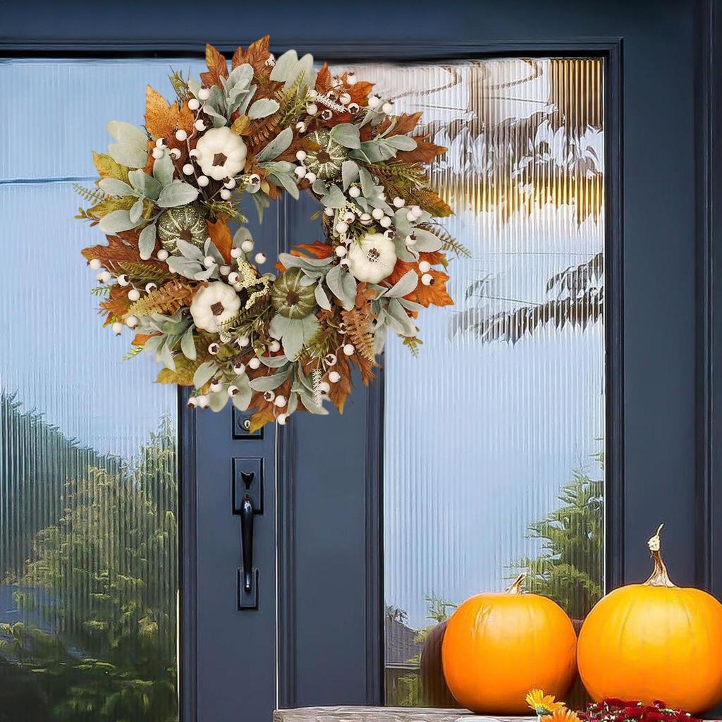 Autumn Wreaths For Front Door Fall Halloween Wreath With Pumpkin Outside Decor Holiday Home Decor For Harvest Indoor Fireplace