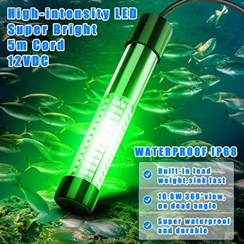 12V 13W Green LED Night Fishing Lure Bait Lamp Submersible Underwater Sea Ice Fishing Attracting Light IP68 Rating Made Plastic 13w