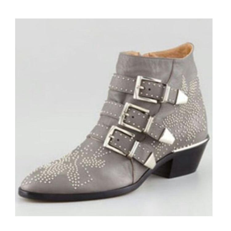 Fashion Brand Catwalk Rivet Cow Leather Short Boots Autumn Winter Retro Large35-45 Ankle Boots4cm Thick Heel Rock Night Club Women Shoes