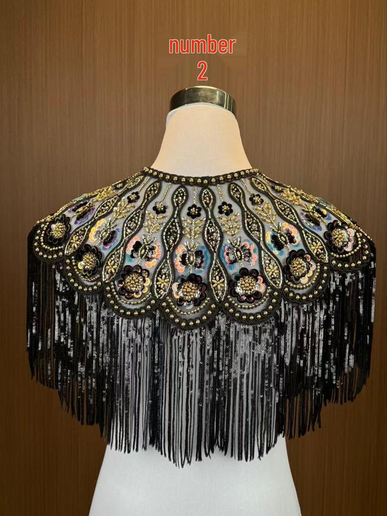 1920s Vintage Women's Beaded Sequin Tassel Shawl Cropped Top