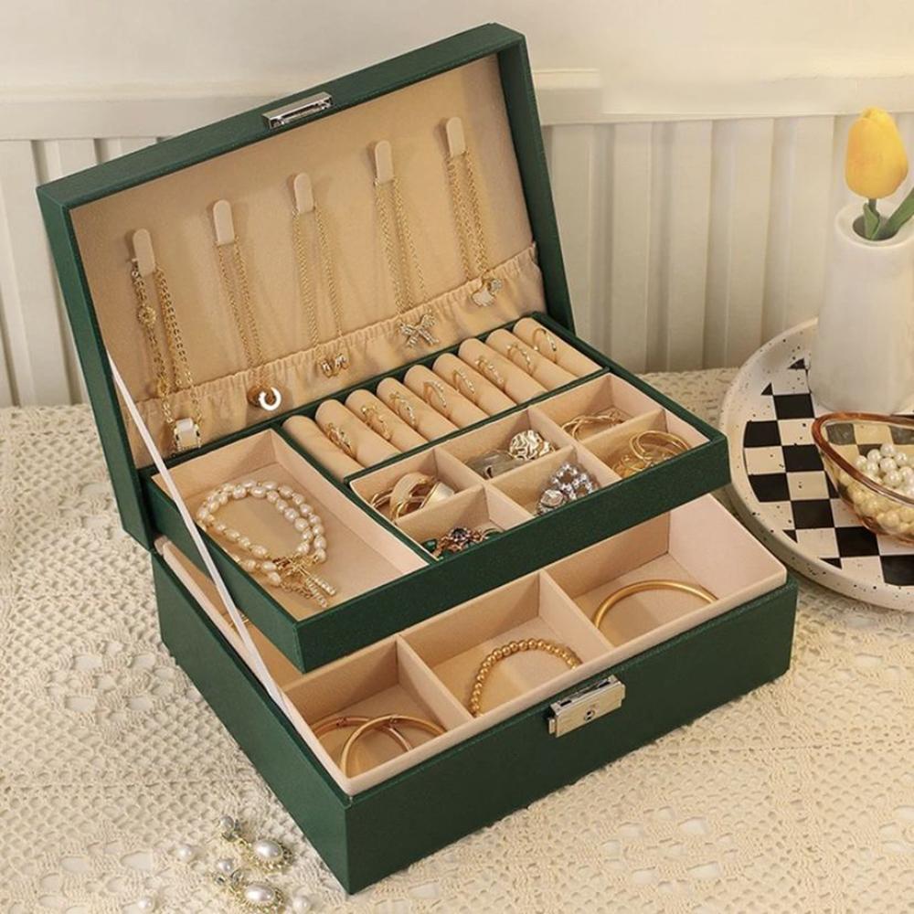 1 Stück Doppelschichtige Schmuckaufbewahrungsbox mit Schloss für Ohrringe, Halsketten und andere Accessoires, Organisationsbox.