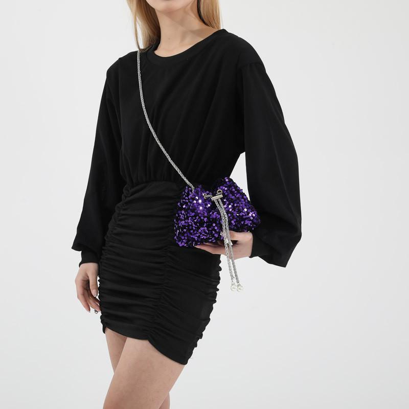 Stylish Bucket Bag With Shimmering Sequins In Black Purple Green Or Colorful Options