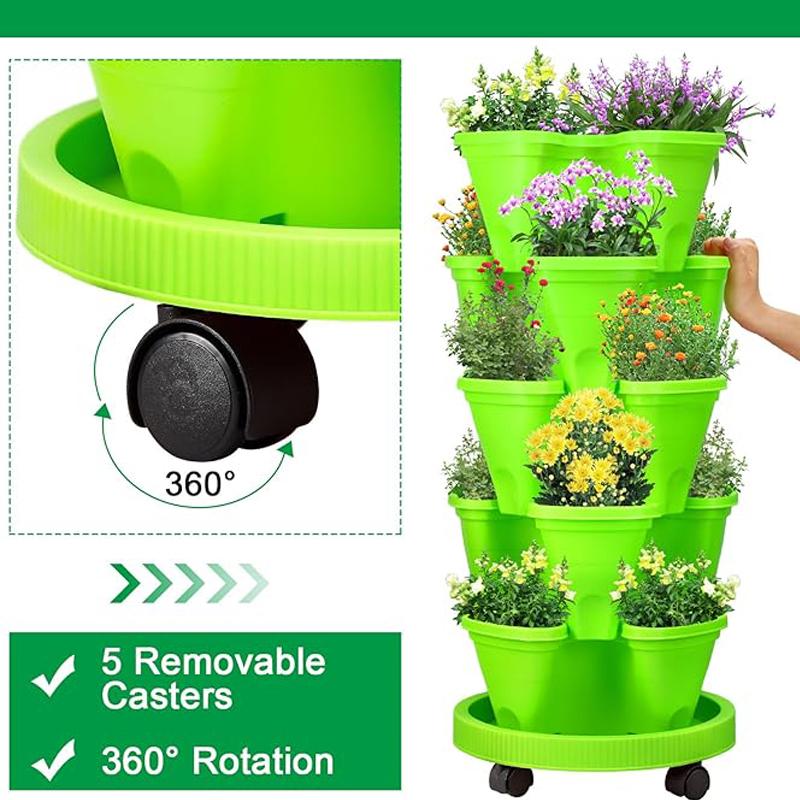 Vertical Planter Tower Garden, 6 Tiered Planter Stackable Herb Garden Planter with Movable Casters and Bottom Indoor and Outdoor