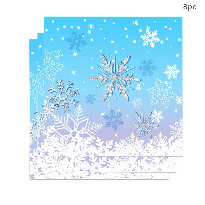 Blue Snowflake Disposable Tableware Blue Snow Plates Cups Napkins Merry Christmas Girls Happy Snow Theme Birthday Party Supplies