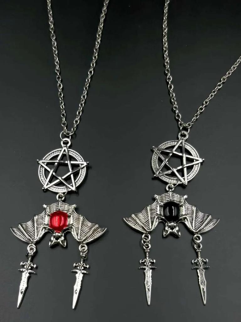 Gothic Style Y2K Personalized Creative Star Bat Demon Sword Pendant Women's Necklace, Suitable for Daily Wear