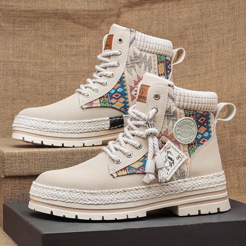 Autumn and Winter Men's Shoes High-top Martin Boots Men's Tooling Boots Men's Straw Bottom Locomotive Boots Outdoor Trendy Shoes