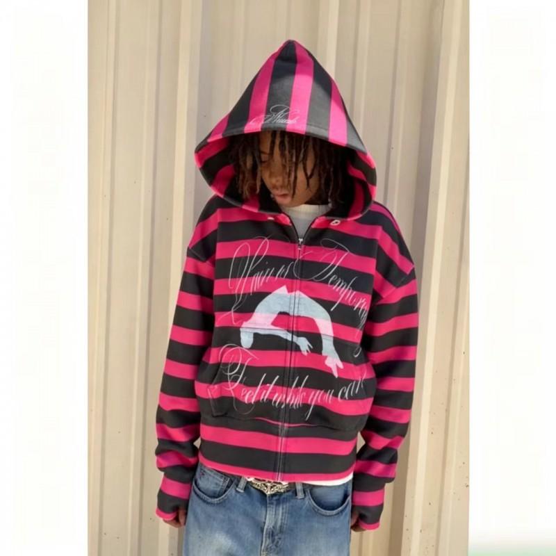 Oversized Y2K Hooded Zip-Up Sweatshirt With 3D Print Loose Fit Streetwear Teens Adults