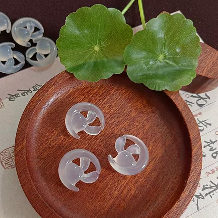 Natural White Chalcedony Moon Rabbit 3D Pendant - Ice Style