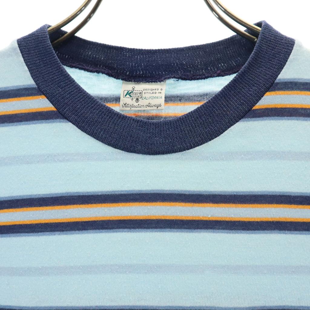 K mart 70s 80s vintage Border Pattern Short sleeve T-shirt Blue Poke T Men's Used