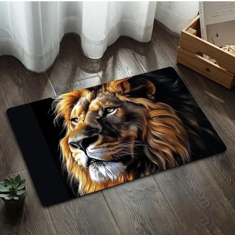 Tappetino d'ingresso con motivo Leone Nero Decorazione Stanza Uomini Tappeto Soggiorno Tappeto Antiscivolo Bagno Decorazione Casa