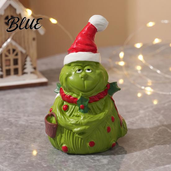 Christmas Elf Ornaments Green Monsters Ornament with Santa Hat And Scarf, Resin Frog Outdoor Garden Statues Figurine for Home Decoration, Landscaping