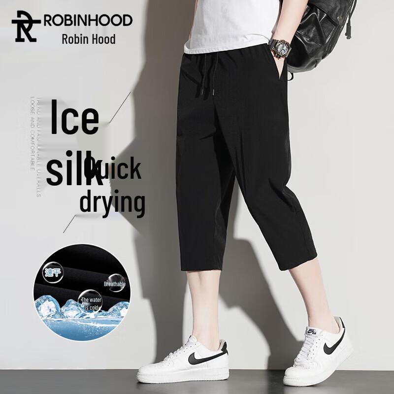 ROBINHOOD Men s Ice Silk Capri Quick-Dry Casual Pants 5XL