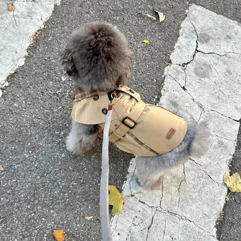 British Style Dog Coat Beige & Brown Plaid with Adjustable Straps Durable Polyester Pet Gentleman's Vest for Small Medium Dogs