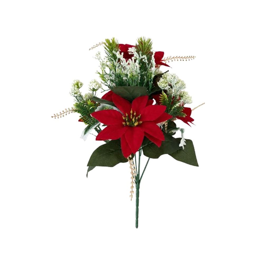 UV Resistant Artificial Poinsettia Bouquet Lush Leaves Xmas Faux Poinsettia  Christmas