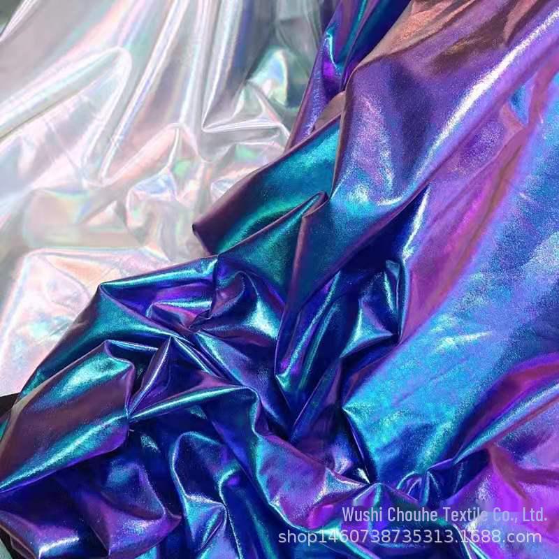 Buntes Laser-Fantasy-Elastik-Spandex-Gewebe für Bühnenkostüme mit Goldprägung