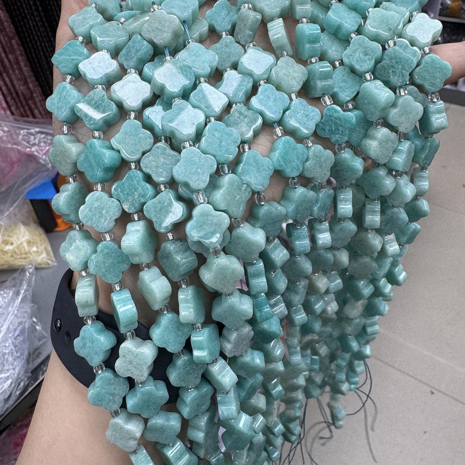 Handmade Amazonite Four-Leaf Clover Beaded Strands for DIY Bracelets  Necklaces
