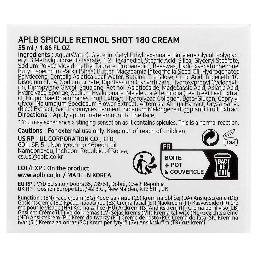 APLB Spicule Retinol Shot 180 Cream, 55ml (1.86 Fl Oz)
