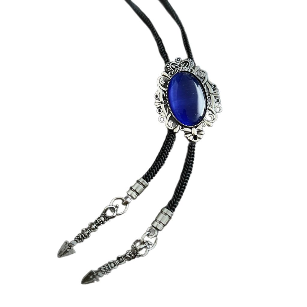 Men Vintage Bolo Tie Western Cowboy Antique Stone Feathered Pendant Shirt Collar Jewelry Braided Rope Necktie Neckwear