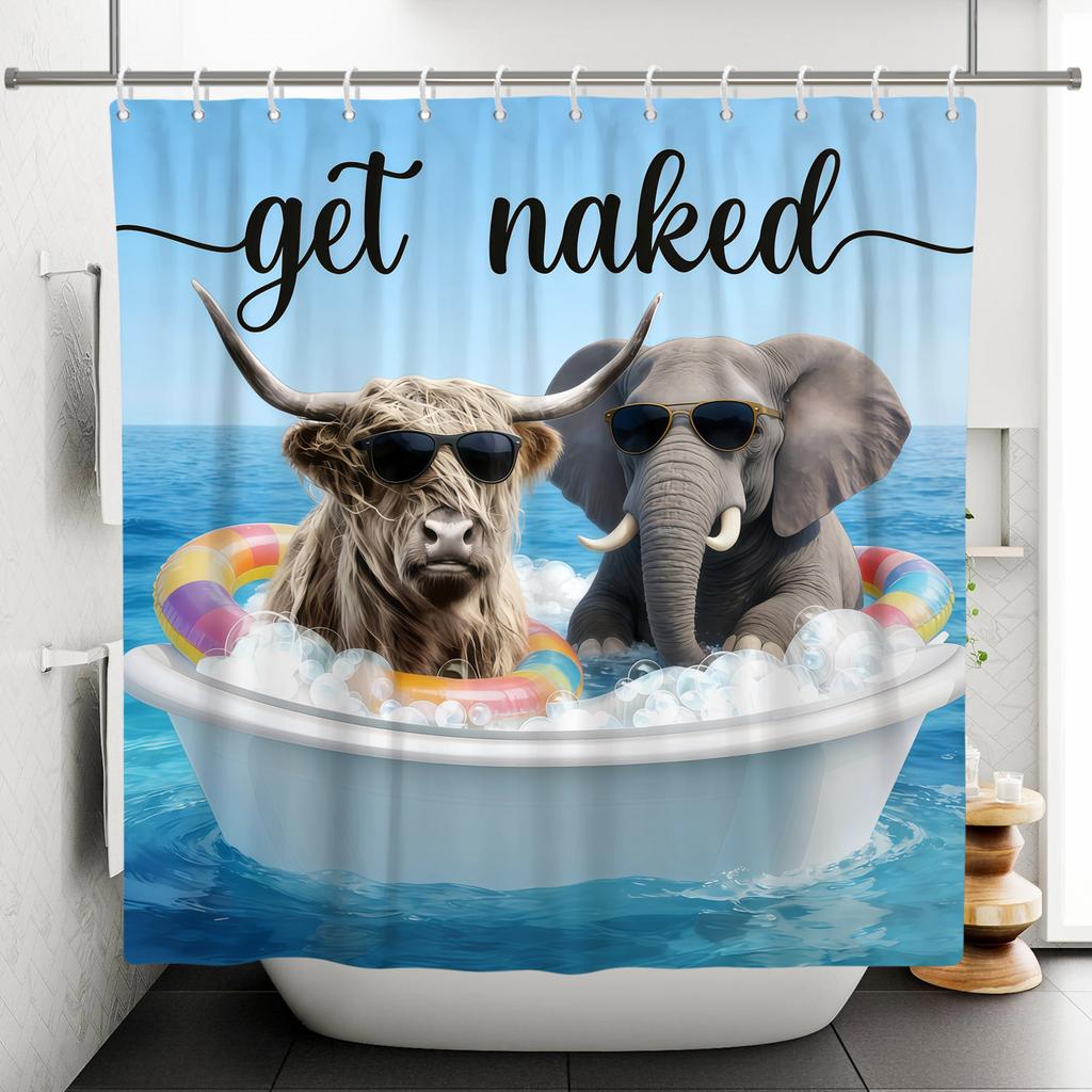 Jungle Animals Theme Bathroom Shower Curtain Deer Elephant Raccoon Decoration Waterproof Bathroom Polyester Curtain With Hooks