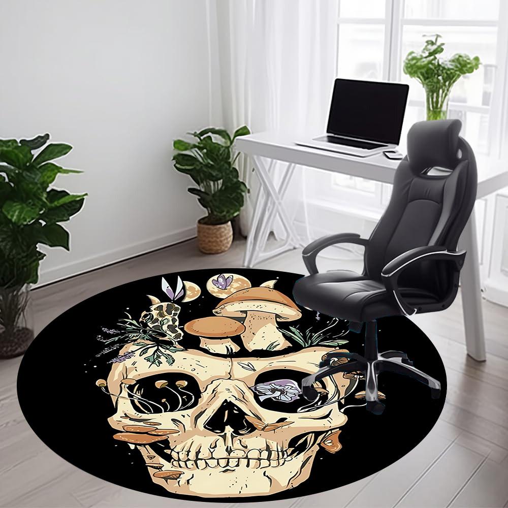 1 alfombra redonda para oficina con diseño de calavera y hongo, para debajo de sillas de oficina, dormitorio, sala de estar, decoración del hogar, decoración de habitación