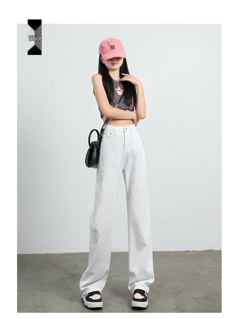 Women's High Waist Wide Leg White Jeans - Small Size, Slimming, Floor-Length