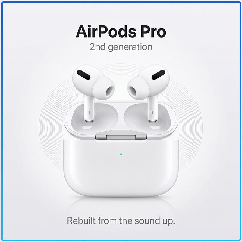 Apple AirPods Pro Second Gen ANC Earbuds Adaptive EQ Dynamic Head Tracking Auto Pair Wireless Earphones With Charging Case