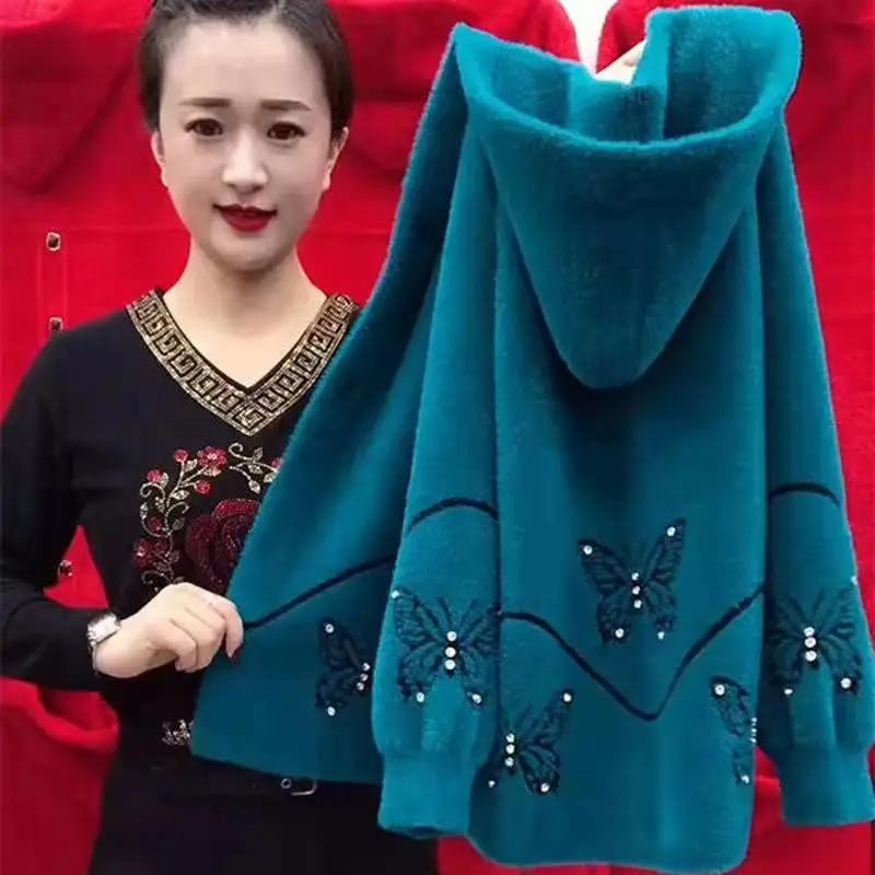 

Осінньо-зимова куртка великих розмірів Жіноча куртка з імітацією флісу норки Вільний короткий верхній одяг Теплий одяг для матері Товстий верх XXS зелений