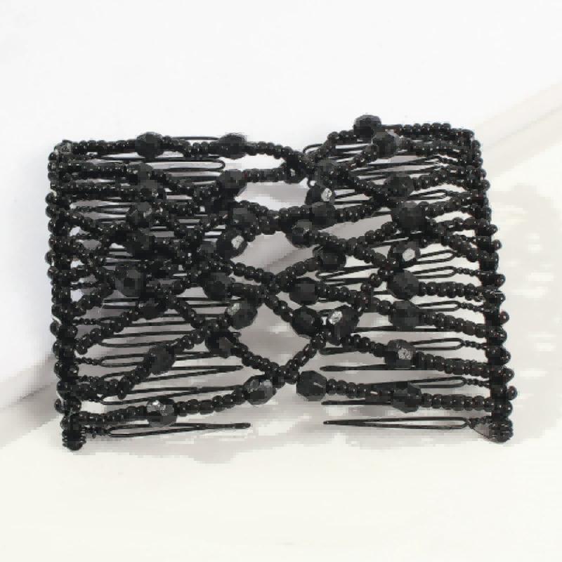 

Vintage Magic Hair Comb Stretchy Double Clip Beaded Hairpins for Women Hair Styling 1pcs pack чёрный