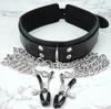 Women's Erotic Nipple Clamps and PU Choker with Iron Chain Restraint Set