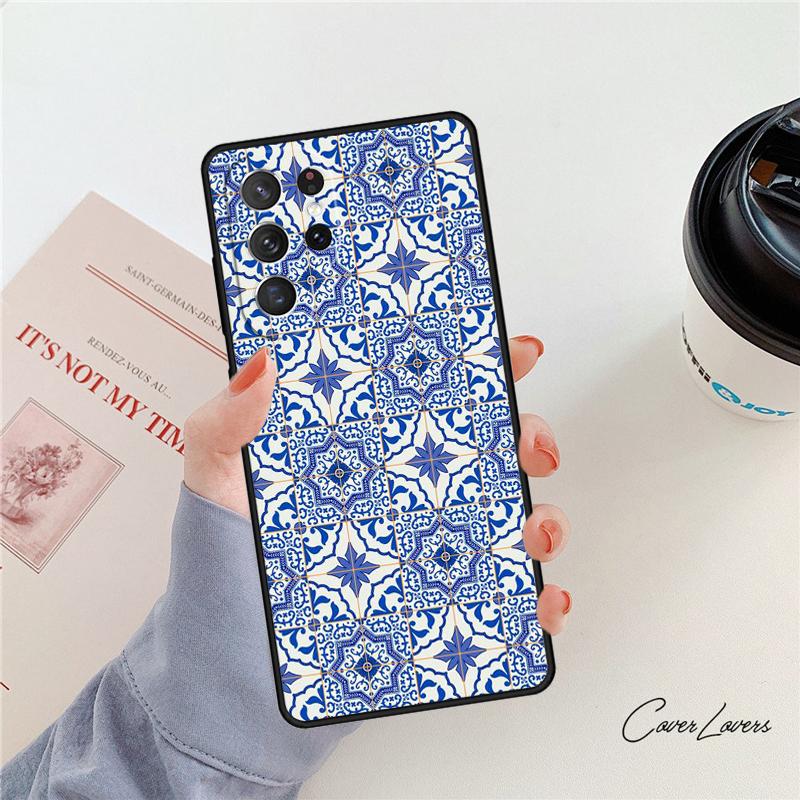 Moroccan Tile Rubber phone case For Samsung Galaxy S24 S25 S23 S22 Ultra Note 10 20 Plus S20 S21 FE Cover