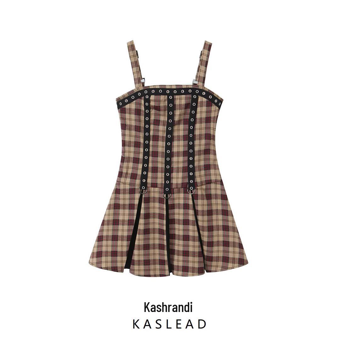

2025 Spring Women s European & American Plaid Punk Rock Sling Dress XS