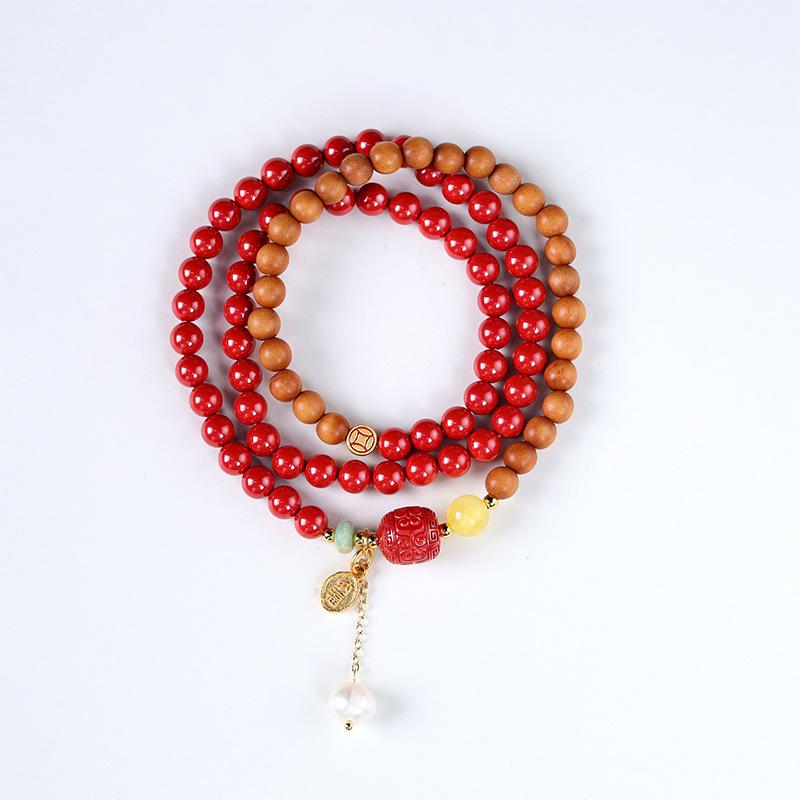 

Natural cinnabar bracelet with high content of sandalwood, amber, and pearls, a personal birthstone bracelet for women Standard content bead dia