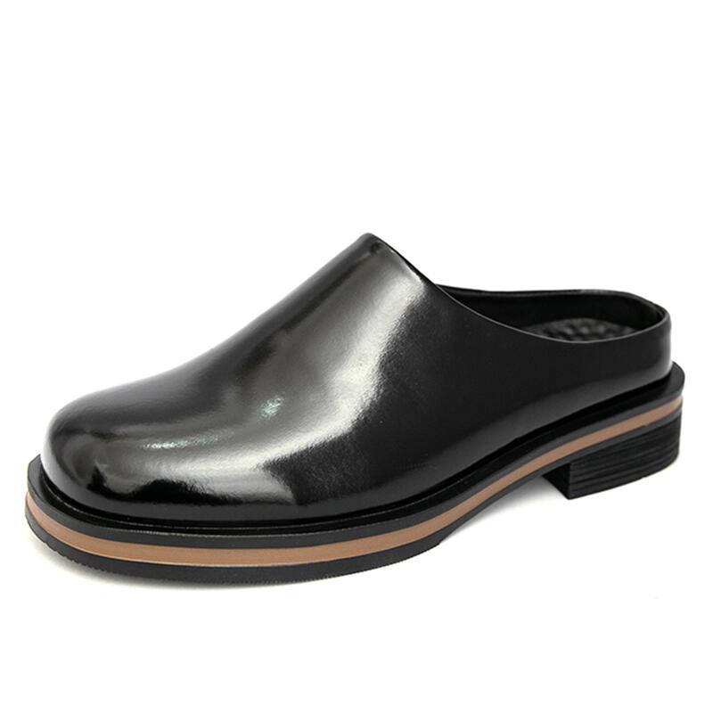 Luxury Leather Platform Men's Half Slippers British Street Style Men Casual Slippers Outdoor Dress Men's Shoes Fashion Sandals
