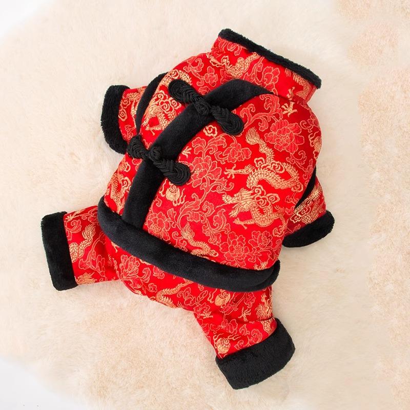 

Золотой шелк дракон и феникс кошачья одежда одежда Тан бархатная утепленная теплая китайский Новый год четвероногий пес маленькая собака праздничная одежда для питомца L (recommended weight 8-5.5kg)