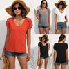 Women's Hollow-Out Lace Blouse, Deep Neck T-Shirt, Short Sleeve, Sexy Summer Top