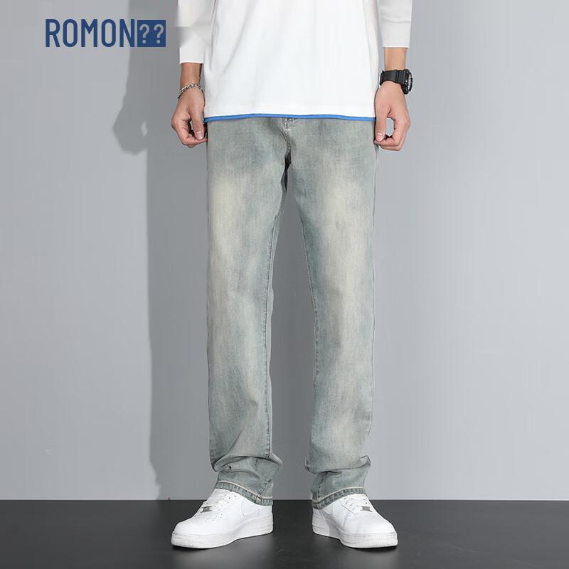 ROMON Men s Loose Straight Leg Thickened Jeans 40