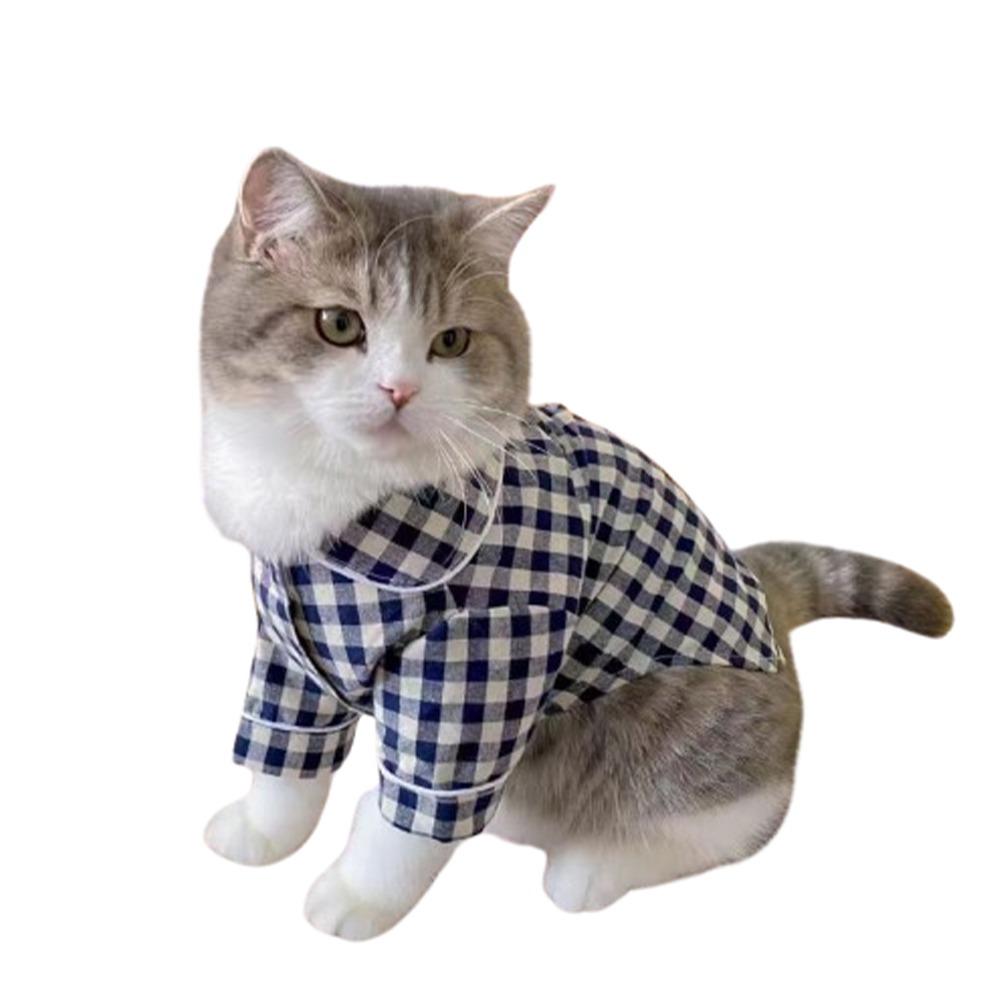 

Клетчатая хлопковая пижама для собак, повседневная кошачья маленькая рубашка, одежда для питомцев для щенка, кошки, весна, лето L синий