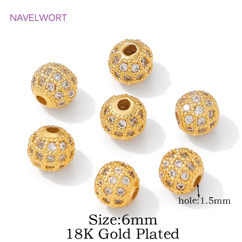 

6/8/10mm Separator Beads 18K Gold Plated Round Spacer Beads For Jewelry Making,Inlaid Zircon Bracelet Beads,DIY Beading Findings 2 Pieces