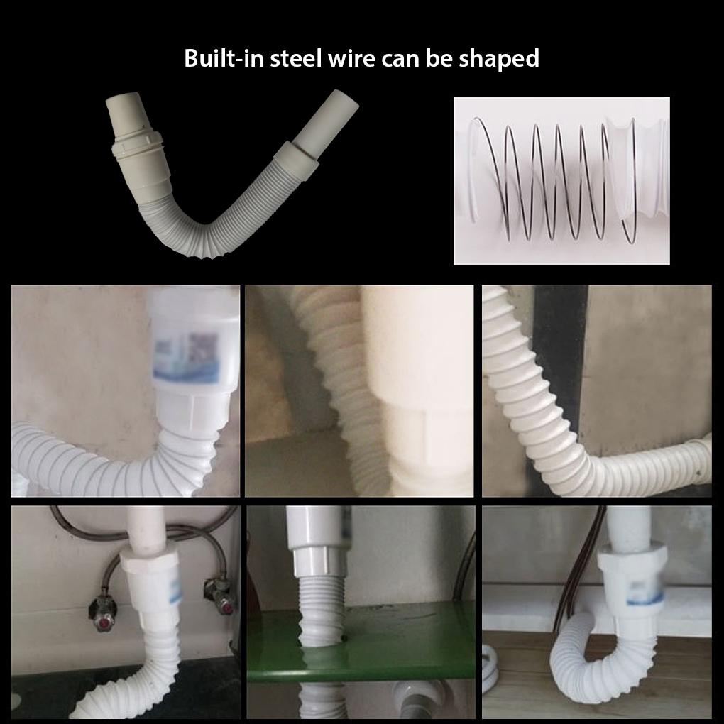 Under Sink Wash Basin Pipe Deodorization Retractable Flexible Plastic Drain Tube Kitchen Bathroom Draining Tub Plumbing