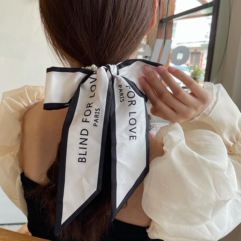2021 Influencer Pearl Hair Tie with Ribbon Scarf Headband - Women's Elastic Band