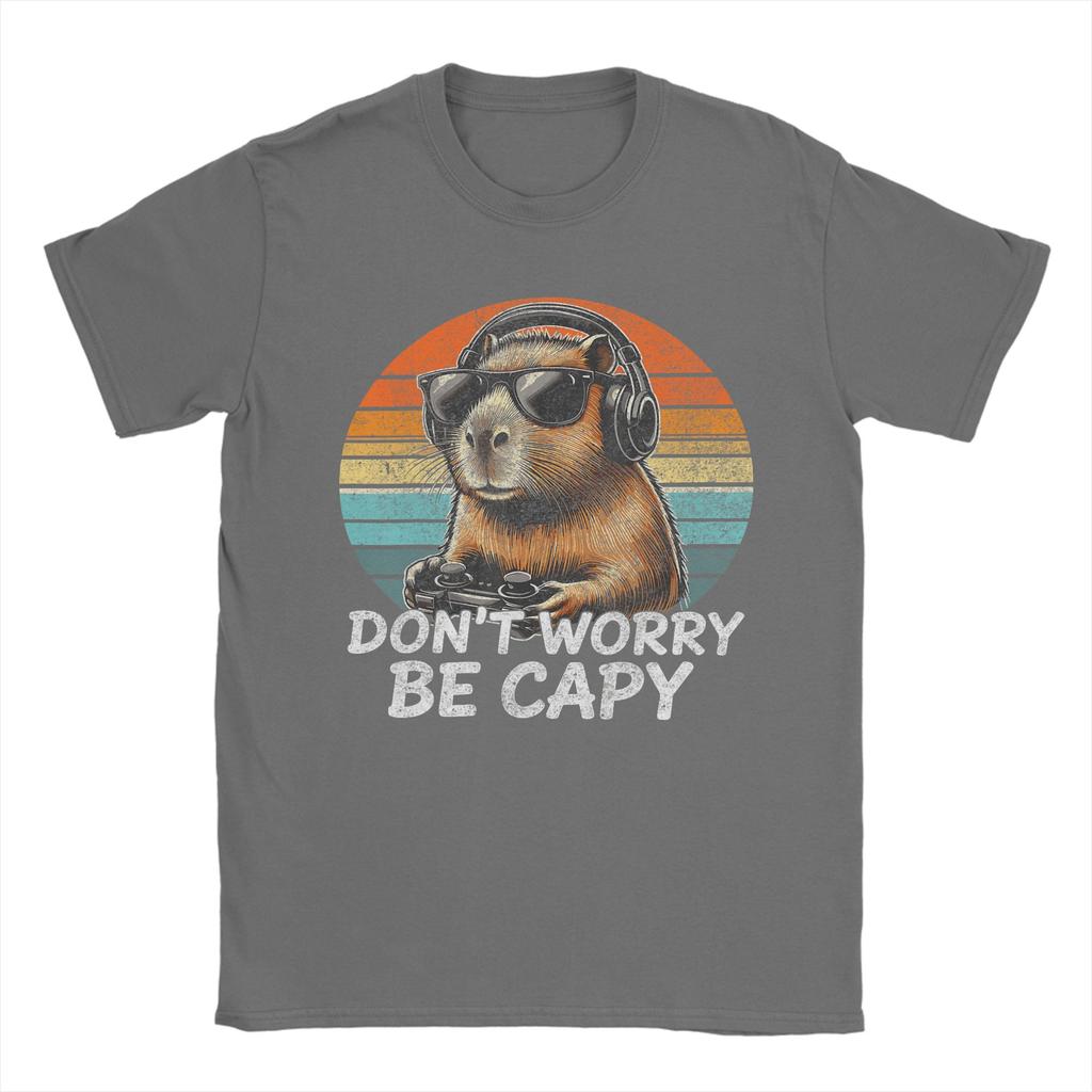 Dont Worry Be Capy Capybara Retro Gaming T Shirt Beach Cotton T Shirts For Couple Hippie Casual Tee Shirt ShortSleeve YK Tops
