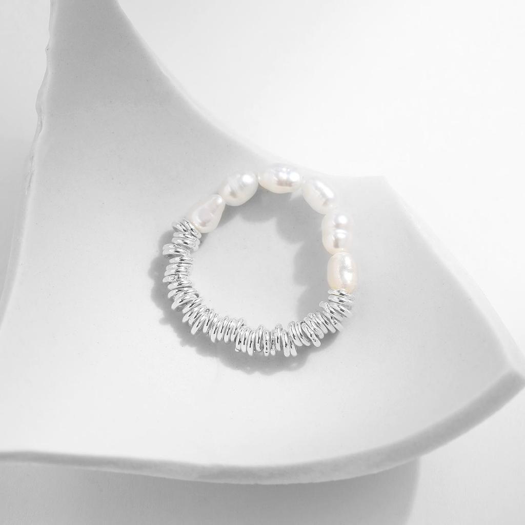 MODIAN Real 925 Sterling Silver Baroque Natural Pearl Ring Trendy Geometric Adjustable Rings For Women Girls Party Fine Jewelry